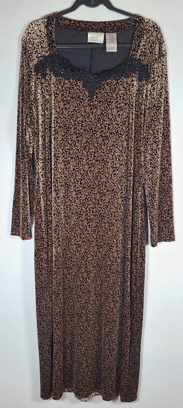 Kathie Lee Velvet Paisley Maxi Dress 16/18 Goth Witchy Stretch Practical Magic